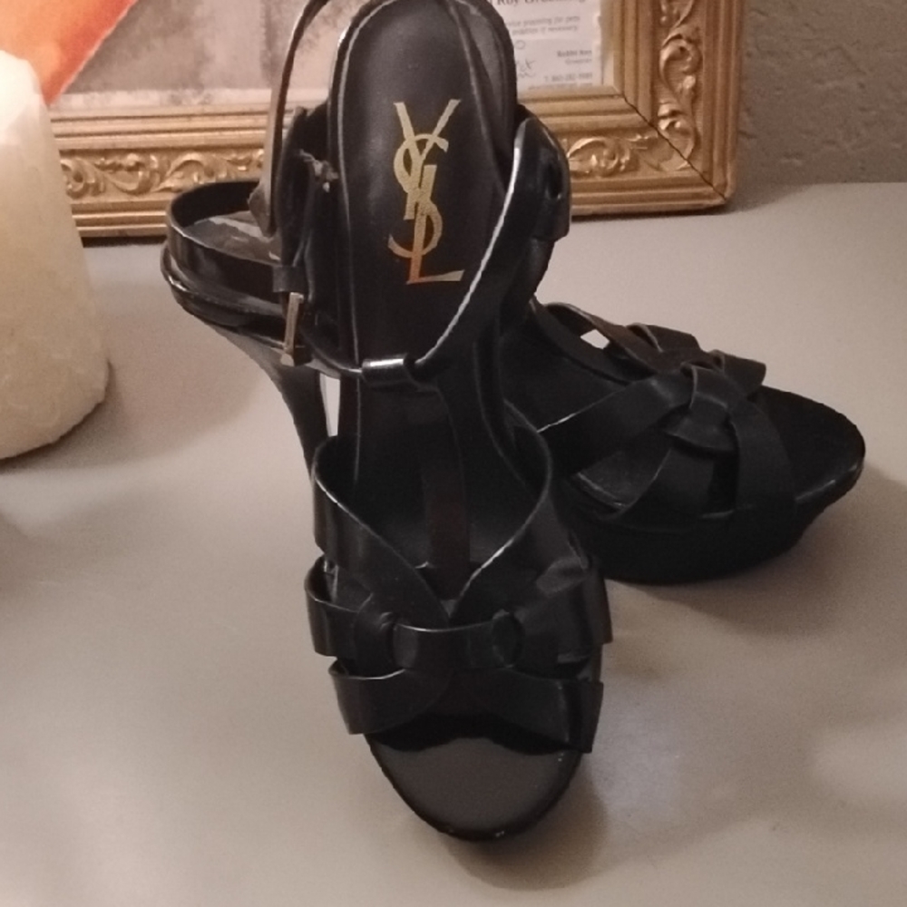 Yves Saint Laurent Black Strappy Heels